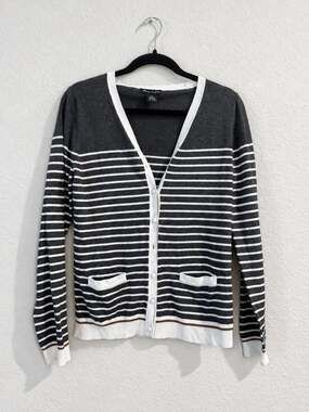 Audrey & Grace Charcoal Striped Cardigan Medium